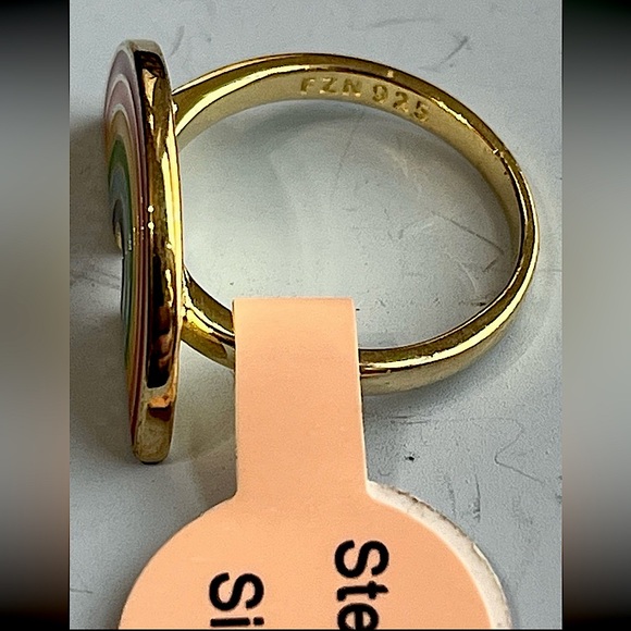 Boho Sterling Silver Gold Clad Rainbow Ring size 5 - Picture 7 of 8